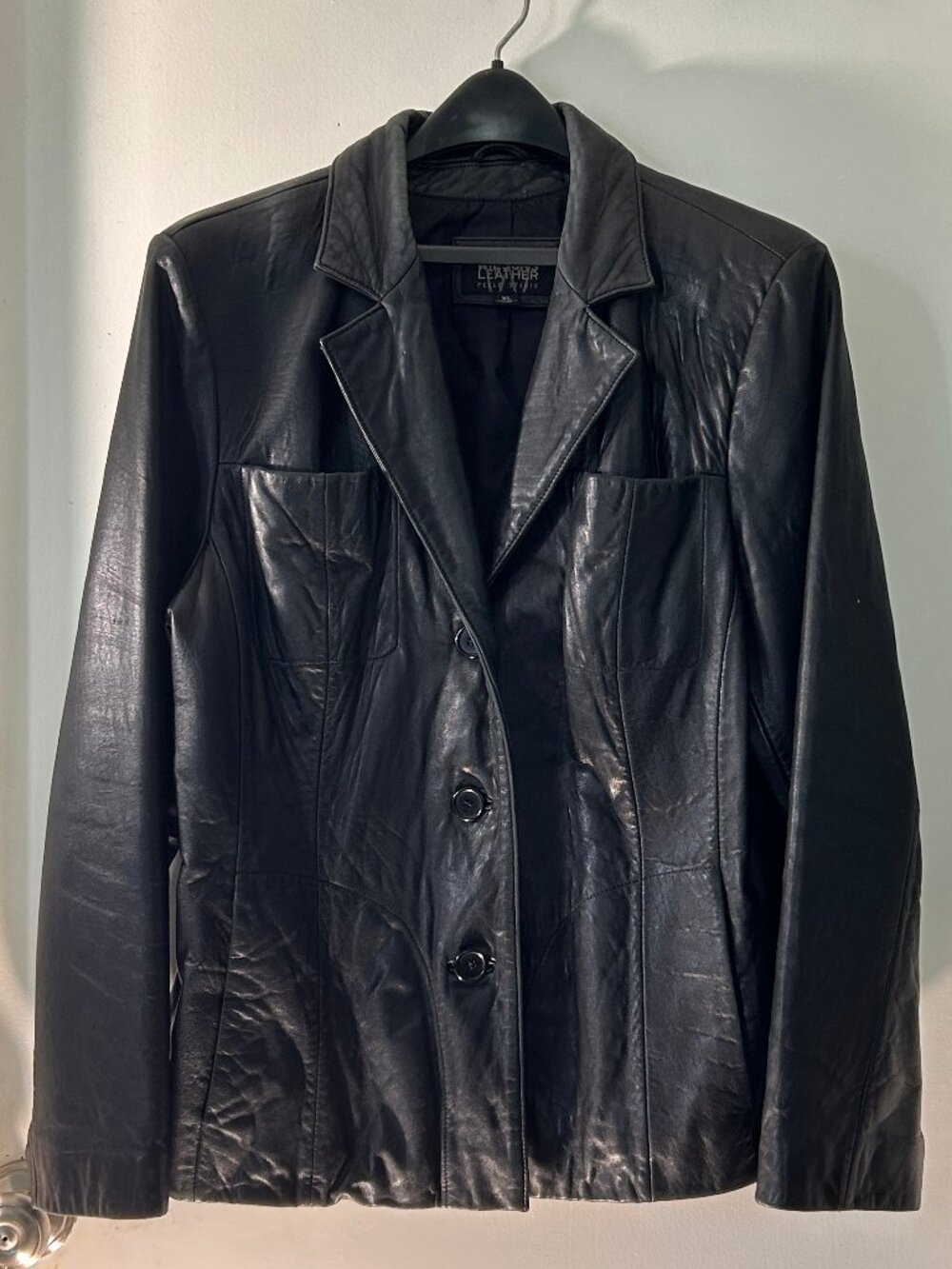 Vintage Wilson’s Leather Black Genuine Leather Blazer Jacket XL Button Front